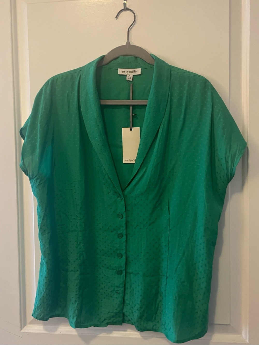 Emily and Fin Evie Green Dobby Spot Blouse - Green Short-Sleeve Button Front Top